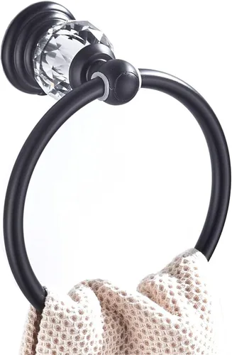 WINCASE Anillo Toallero de Cristal, Soporte para Toallas de Mano Negro, Colgadores de Toallas Redondos para Baño Montaje en Pared Negro Mate