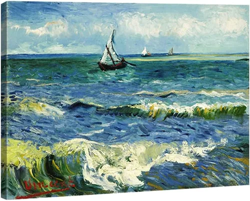 Miniatura 13 de Wieco Art Arte enmarcado negro paisaje marino en Saintes Maries por Vincent Van Gogh pinturas al óleo Reproducción modernas impresiones en lienzo