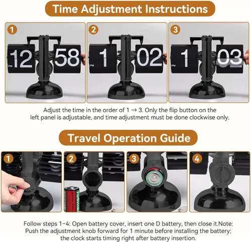 Miniatura 2 de HERCHR Reloj con tapa retro, reloj digital automático con función de página mecánica, reloj de escritorio retro digital abatible, funciona con Negro