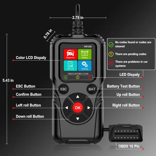 Miniatura 7 de Escáner OBD2 con probador de batería, lector de códigos de automóvil para comprobar la luz del motor, datos en vivo, voltaje y vida de la batería