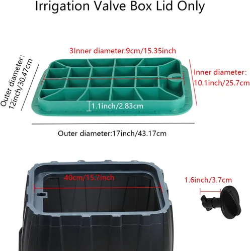 Miniatura 3 de Tapa de caja de válvula de 12 x 17 pulgadas, tapa de repuesto rectangular para riego exterior