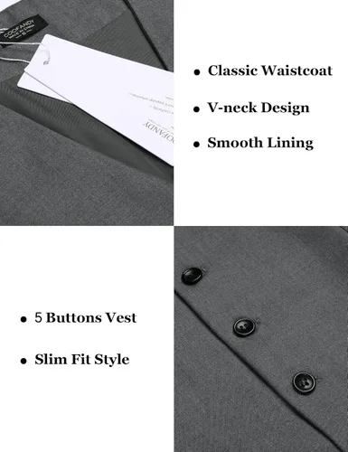 Miniatura 5 de COOFANDY Chaleco de traje de negocios para hombre, chaleco de vestir ajustado, chaleco de boda