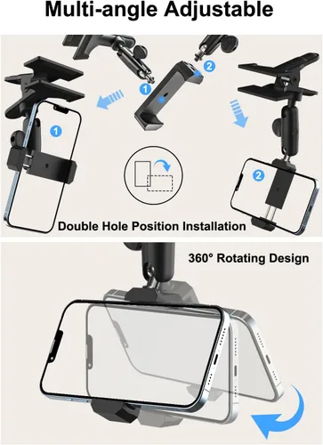 Miniatura 5 de Soporte de teléfono para visera solar para automóvil, brazo mágico de metal, soporte para teléfono celular con abrazadera de cámara de tornillo