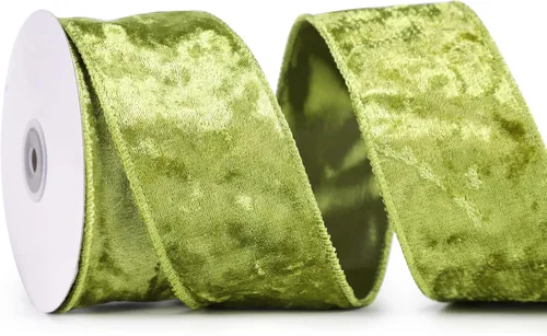 MAYREEL Cinta de terciopelo triturado verde musgo de 2.5 pulgadas con cable para decoraciones de Navidad, envolver regalos, coronas para árboles, 10