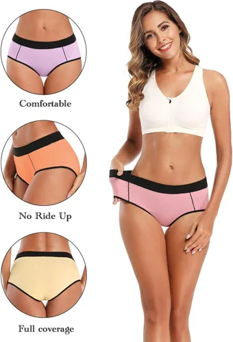 Miniatura 3 de POKARLA - Ropa interior elástica de algodón para mujer, pantaletas de cintura media-alta, paquete de 5