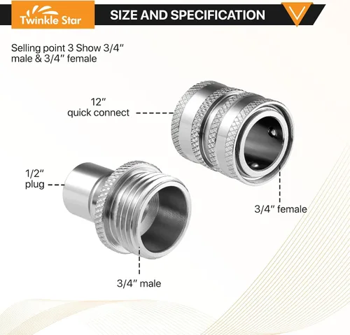 Miniatura 3 de Twinkle Star Juego de adaptadores para lavadora a presión, kit de desconexión rápida de acero inoxidable, M22 14 mm conexión rápida giratoria a