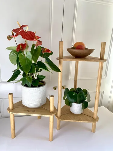 Miniatura 6 de Soporte ajustable para macetas de interior – Madera de bambú, altura y ancho ajustable (no necesita herramientas), se adapta a macetas pequeñas