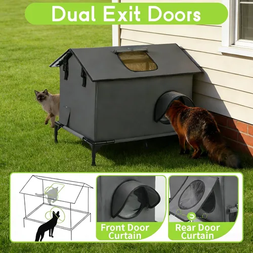 Miniatura 5 de Casa extragrande para gatos al aire libre, resistente a la intemperie, aislada para interiores y exteriores, casa para varios gatos con puerta