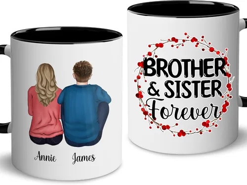 Miniatura 8 de WHIDOBE Taza personalizada de cerámica personalizada de 11 onzas y 15 onzas con avatares, nombres, citas, regalo personalizado para hermano de parte