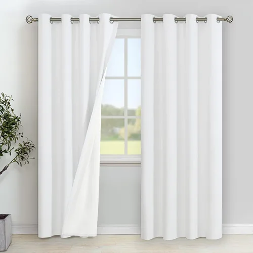 Miniatura 10 de YoungsTex - Cortinas de lino beige 100% opacas para dormitorio de 63 pulgadas de largo, cortinas cortas con aislamiento térmico y ojales