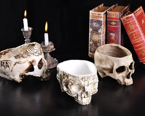 Miniatura 5 de IBWell Maceta moderna de resina grande de 6 pulgadas con diseño de calavera en forma de calavera para flores, decoración de maceta, decoración