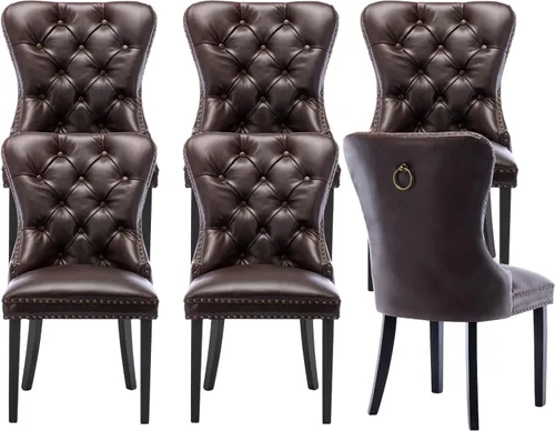 Miniatura 18 de Shunzhi Juego de 2 sillas de comedor de cuero beige, modernas de mediados de siglo, sillas de cocina tapizadas con capitoné, sillas auxiliares