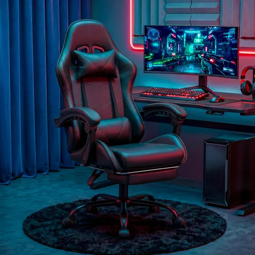 Miniatura 2 de Silla de juegos, silla ergonómica para computadora con reposapiés y soporte lumbar, silla de oficina ajustable en altura con asiento giratorio