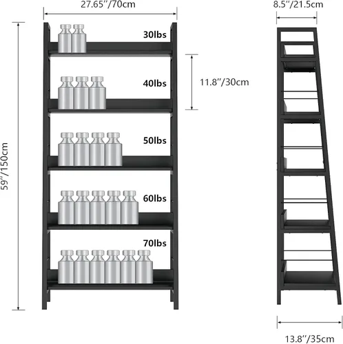 Miniatura 3 de Himimi Estantería de escalera negra, estantería industrial de 5 estantes, estantería industrial de madera y metal, estante de flores para plantas
