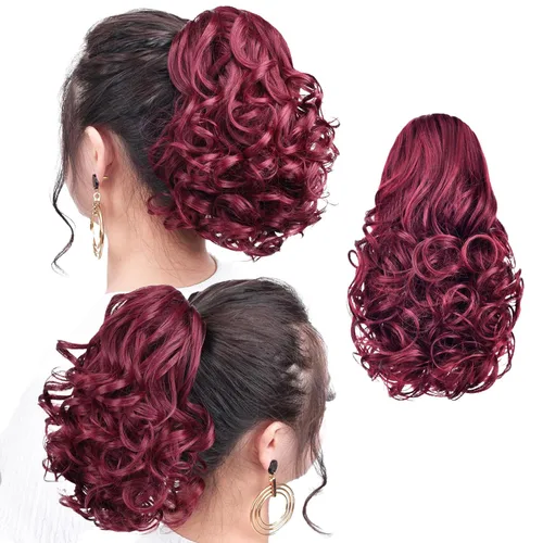 Miniatura 27 de SYXLCYGG Auburn Clip Cola de caballo Clip Cola de caballo Extensión de cola de caballo ondulado 10 pulgadas 3.5 oz pelo sintético falso pieza