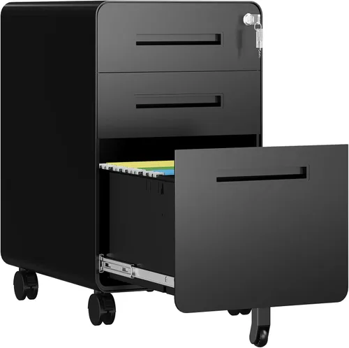 Miniatura 16 de Gabinete archivador de 2 cajones, gabinetes archivadores móviles totalmente montados con cerradura, gabinete archivador de metal rodante con ruedas