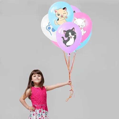 Miniatura 5 de Globos de fiesta de gatos, globos de gatito para decoración de cumpleaños, 16 globos de látex con estampado de gatos de dibujos animados