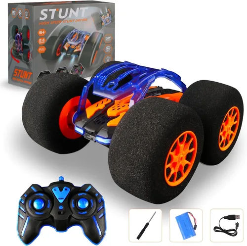 Miniatura 8 de Coches de acrobacias RC de interior con control remoto y juguetes con ruedas suaves, coches RC para niños, interior y exterior, con faro LED