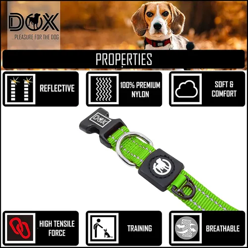 Miniatura 3 de DDOXX Collar de perro de nailon reflectante - Collares fuertes y ajustables para perros - S (verde)