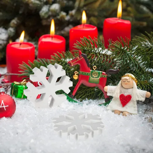 Miniatura 6 de Blulu 3 piezas de decoración de copo de nieve de madera 3D blanco copo de nieve de mesa y centro de mesa decoración de madera de invierno