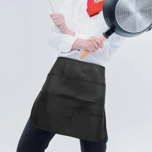 Miniatura 5 de ORFOFE Server Apron with Pockets Black Polyester Half Apron for Women and Men Multi-pocket for Cooking and Food Service Washable for Restaurant Use