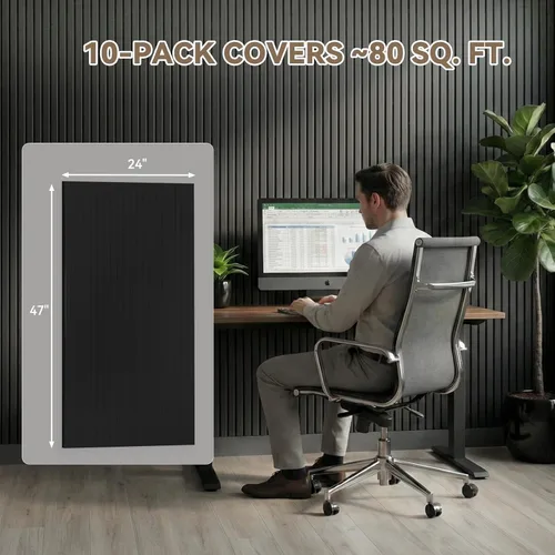 Miniatura 8 de Paquete de 10 paneles acústicos grandes de 48 x 24 x 0.38 pulgadas, paneles de pared autoadhesivos para amortiguar el sonido, paneles de pared Negro