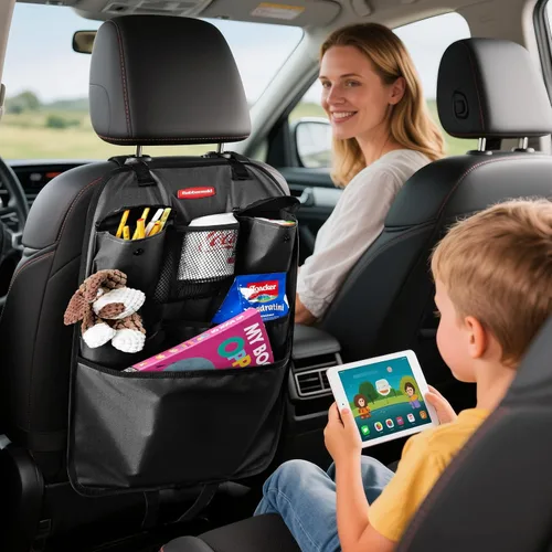 Miniatura 5 de Rubbermaid Organizador de coche para asiento trasero, alfombrillas y protector de respaldo de asiento, organizador de automóvil para niños con 6