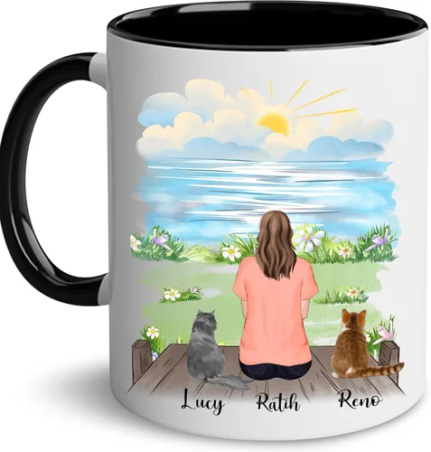 Miniatura 13 de WHIDOBE Taza personalizada de gato (1 gato) de 11 onzas, taza de 15 onzas para amantes de los gatos con avatar, gatito, nombres, regalo
