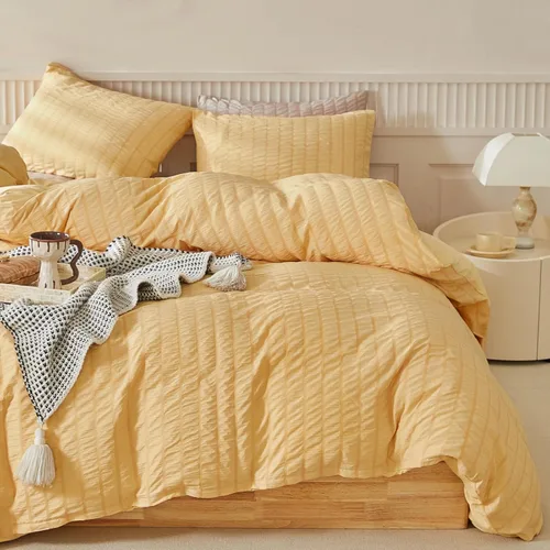 Miniatura 15 de WARMDERN - Juego de funda de edredón tamaño Queen, juego de ropa de cama de 3 piezas de microfibra lavada color beige, funda de edredón con textura