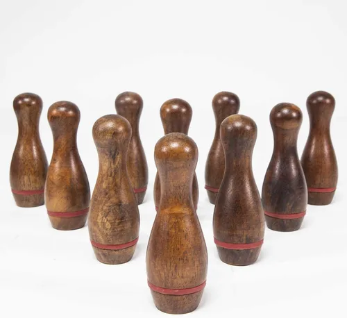 Miniatura 6 de Juego de alfileres de bolos de tejo con 10 pines de bolos de madera dura de alta calidad, bola de boliche triangular Durabel de resina y bolsa