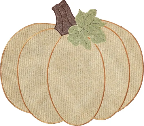 Miniatura 2 de Violet Linen Juego de 4 manteles individuales decorativos con diseño de calabaza de otoño de cosecha de Acción de Gracias, apliques bordados