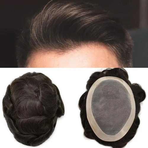Miniatura 34 de LOVIN - Sistema de cabello humano para hombres, postizo fino de encaje mono para hombre, prótesis masculina de piel de polietileno alrededor