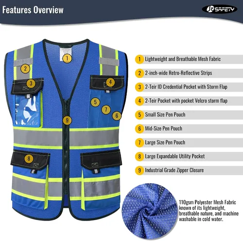 Miniatura 4 de JKSafety Hi Vis Chalecos de Seguridad Reflectantes para Hombres y Mujeres Chaleco de Alta Visibilidad con Bolsillos Construcción de Tela de Malla