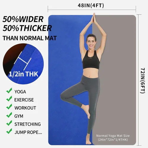 Miniatura 2 de Hatha Yoga Alfombrilla de Yoga Grande de TPE 6'x4'x1/2" Extra Gruesa Antideslizante - para Yoga, Pilates y Entrenamientos de Gimnasio en Casa Azul