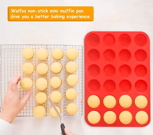 Miniatura 5 de Juego de moldes de silicona para magdalenas Walfos - Molde de silicona regular de 12 tazas y molde de cupcakes mini de 24 tazas - Libre de BPA