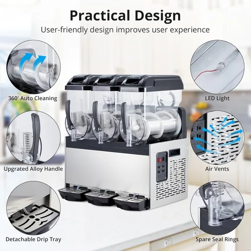 Miniatura 4 de GarveeTech Máquina comercial granizada, 12 L* 3/9.6 gal Slushy Machine, 860W profesional Cocktail Margarita Frozen Drink Maker con modo de limpieza