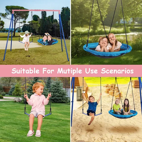 Miniatura 6 de Lunafun Columpios para exteriores para niños, 440 libras, soporte de columpio de metal resistente con marco en A, 1 platillo y 1 asiento de columpio