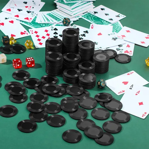 Miniatura 4 de Leitee 500 fichas de póquer de plástico negro a granel de 1.5 pulgadas, mini fichas de bingo de 1.5 pulgadas, marcadores de fichas en blanco, discos