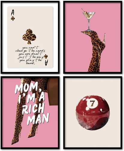 Miniatura 14 de KDHTY Juego de 4 Impresiones Artísticas de Pared Retro Rojas de Moda, Pósters de Arte de Pared Funky Retro Y2K Leopardo Caja de Cerillas Estrella