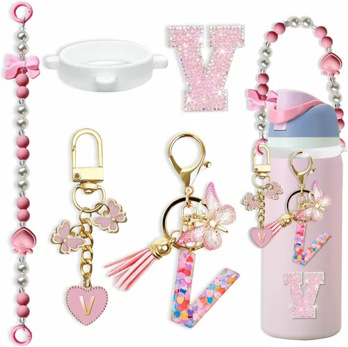 Miniatura 106 de Lindo Juego de Dijes de Letras para Botella de Agua Owala de 24oz, 32oz, 40oz, Owala Kids y Vaso de Café, FreeSip – Incluye Correa con Asa, para Rosa