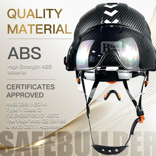 Miniatura 7 de SAFEBUILDER Casco de seguridad de construcción con visera incorporada Casco duro ABS con visera Ventilación ajustable Casco de trabajo Protección