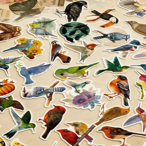 Miniatura 6 de Calcomanías para botellas de agua para niños, 110 piezas de lindos animales de pájaro para regalos, calcomanías de vinilo impermeables para botellas