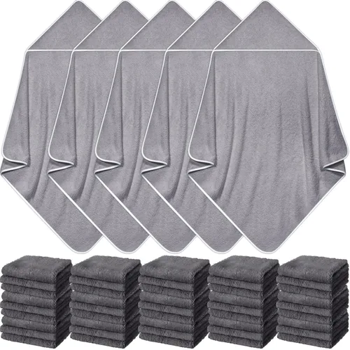 Miniatura 7 de Buryeah Juego de 5 toallas de baño para bebé y 15 paños para bebé, toallas con capucha para recién nacidos, bebés y niños pequeños, toallas suaves