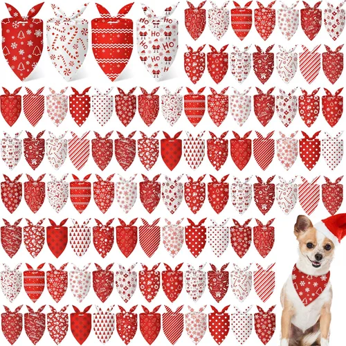 Miniatura 8 de Chunful 100 piezas de bandanas para perros a granel paquete de verano bufanda triangular babero pañuelo conjunto para accesorios de disfraz