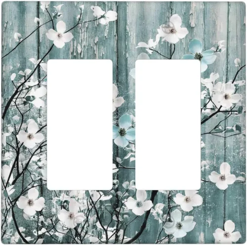 Miniatura 117 de Cubierta de interruptor de luz de 3 cuadrillas con diseño de flores azules púrpuras, cubierta de placa de pared de triple palanca, arbustos florales