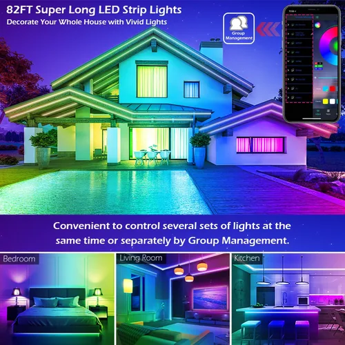 Miniatura 3 de Tira de luces LED inteligentes, con sincronización de música, 5050 RGB, luces que cambian de color, aplicación Bluetooth, control remoto por