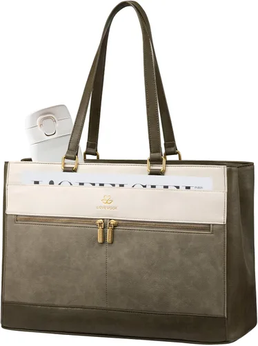 Miniatura 5 de LOVEVOOK Bolsa para laptop para mujer, bolsas tote de trabajo vintage de 15.6 pulgadas para mujer, bolsa de cuero para maestros, bolso grande