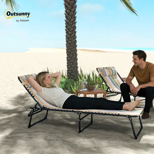 Miniatura 2 de Outsunny Tumbona plegable, silla de bronceado para patio, tumbona para exteriores con respaldo reclinable de 4 posiciones, asiento de malla Arco