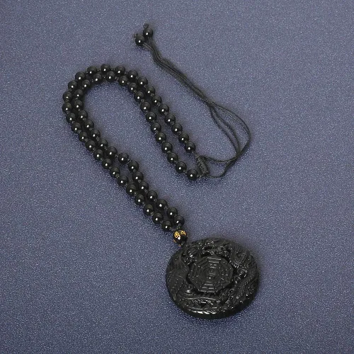 Miniatura 4 de Collar de obsidiana negra con dije de protección de amuleto de la suerte con cadena de cuentas extendida, piedra de cristal curativa, collares
