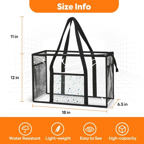 Miniatura 3 de Bolsa de mano transparente para playa - Bolsa impermeable de PVC aprobada para estadio - Bolsa transparente extra grande para piscina, concierto